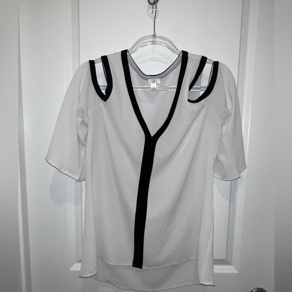 Spense Black and White Open Shoulder Blouse Size Medium - Picture 1 of 7